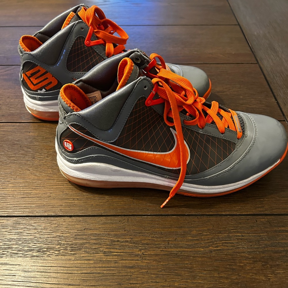 Nike Air Max Lebron James 7 Gray and Orange High-Top Sneakers
